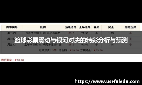 篮球彩票震动与银河对决的精彩分析与预测